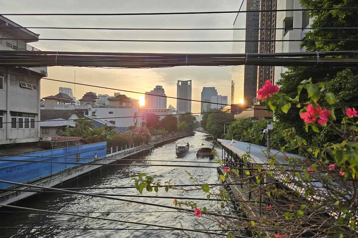 A canal in central Bangkok at dusk; image by Adam Goulston, MacroLingo LLC