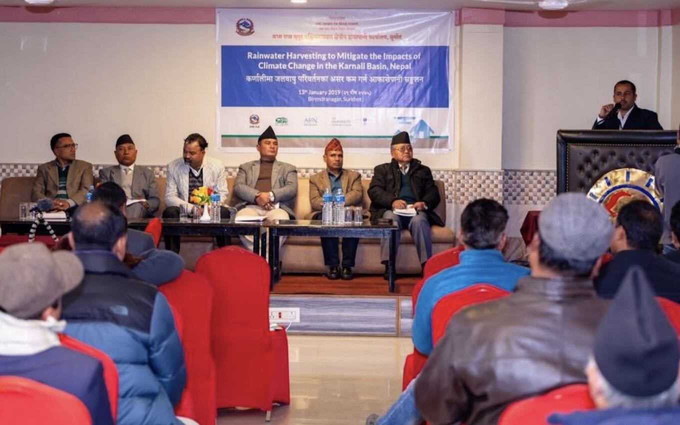 The project’s Nepal launch of the Aakaashepani mobile app, which helps with the installation of rooftop rainwater harvesting systems; Image: Panthi et al. (2020)
