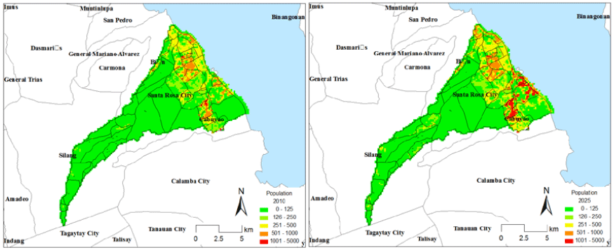 Fig. 4 Population change in Santa Rosa from 2014 (left) to 2025 (right)