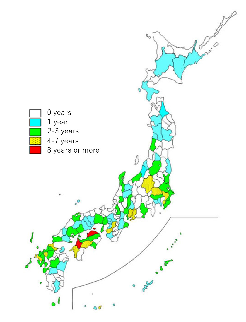 Number of years with water shortages and tap water supply restrictions due to drought (1992–2021)