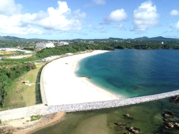Beach nourishment in Kin Town in Okinawa, Japan (Kinbaru Coast).