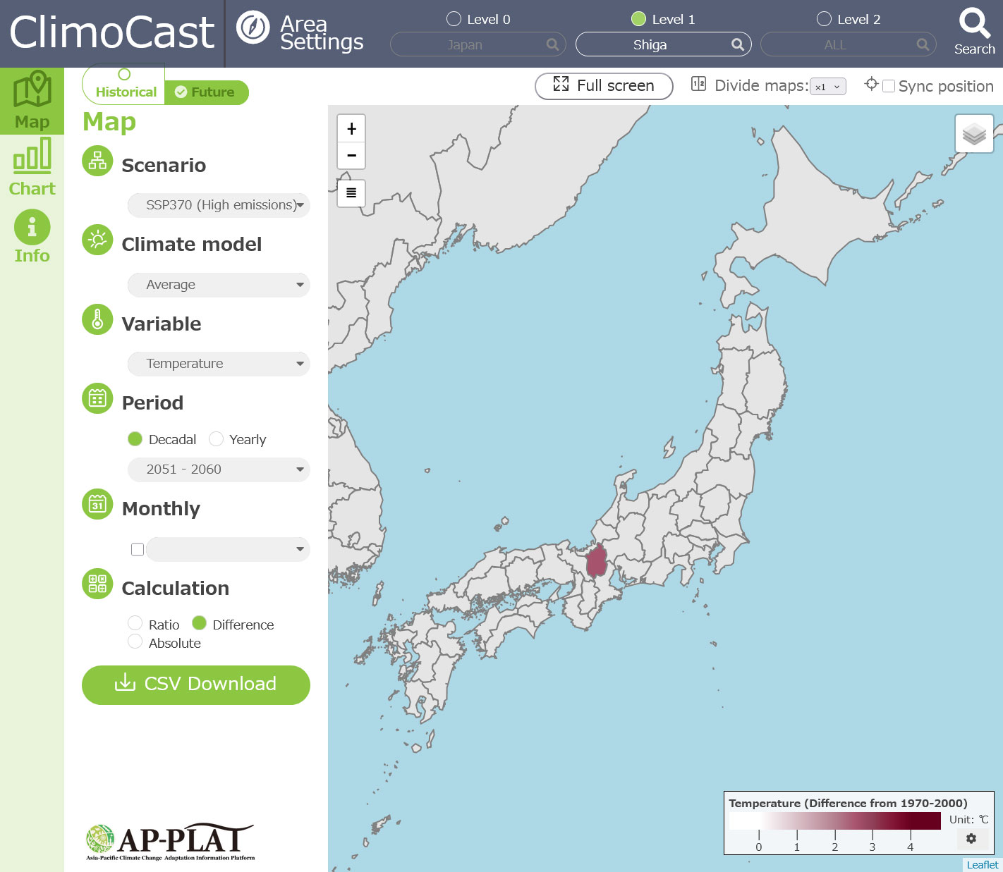Shiga Prefecture visualized using ClimoCast.